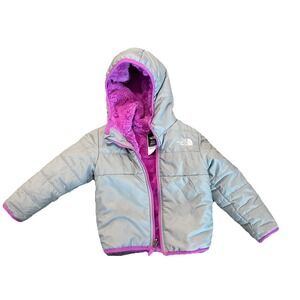 The North Face Toddler Girl's Light Gray And Purple Sherpa Lined Coat Sz 12-18mo